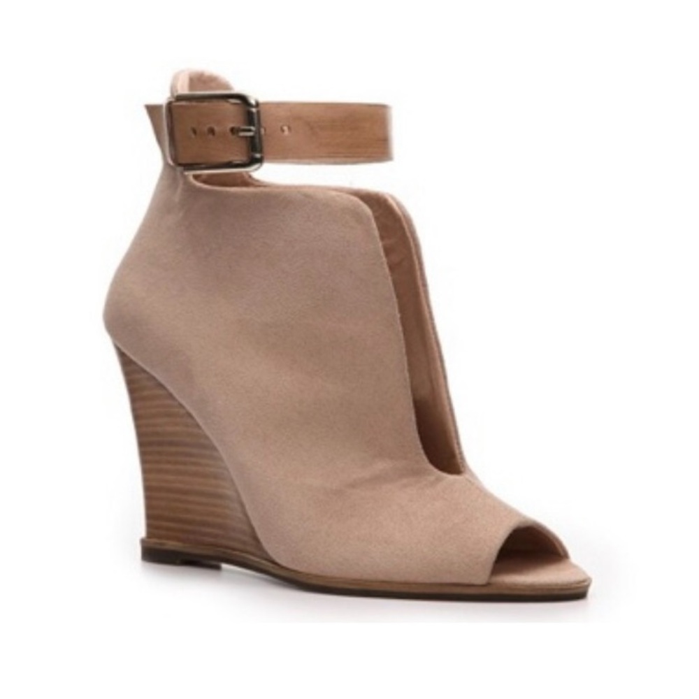 ZIGI SOHO • “STRUT” Wedge Faux Suede Booties with Gold Buckle Ankle Strap - Picture 1 of 16